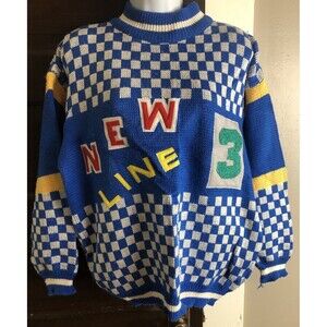 Vintage Sweater Women's Medium 1980s A'MILANO ￼￼New Line Color Block Racing ￼